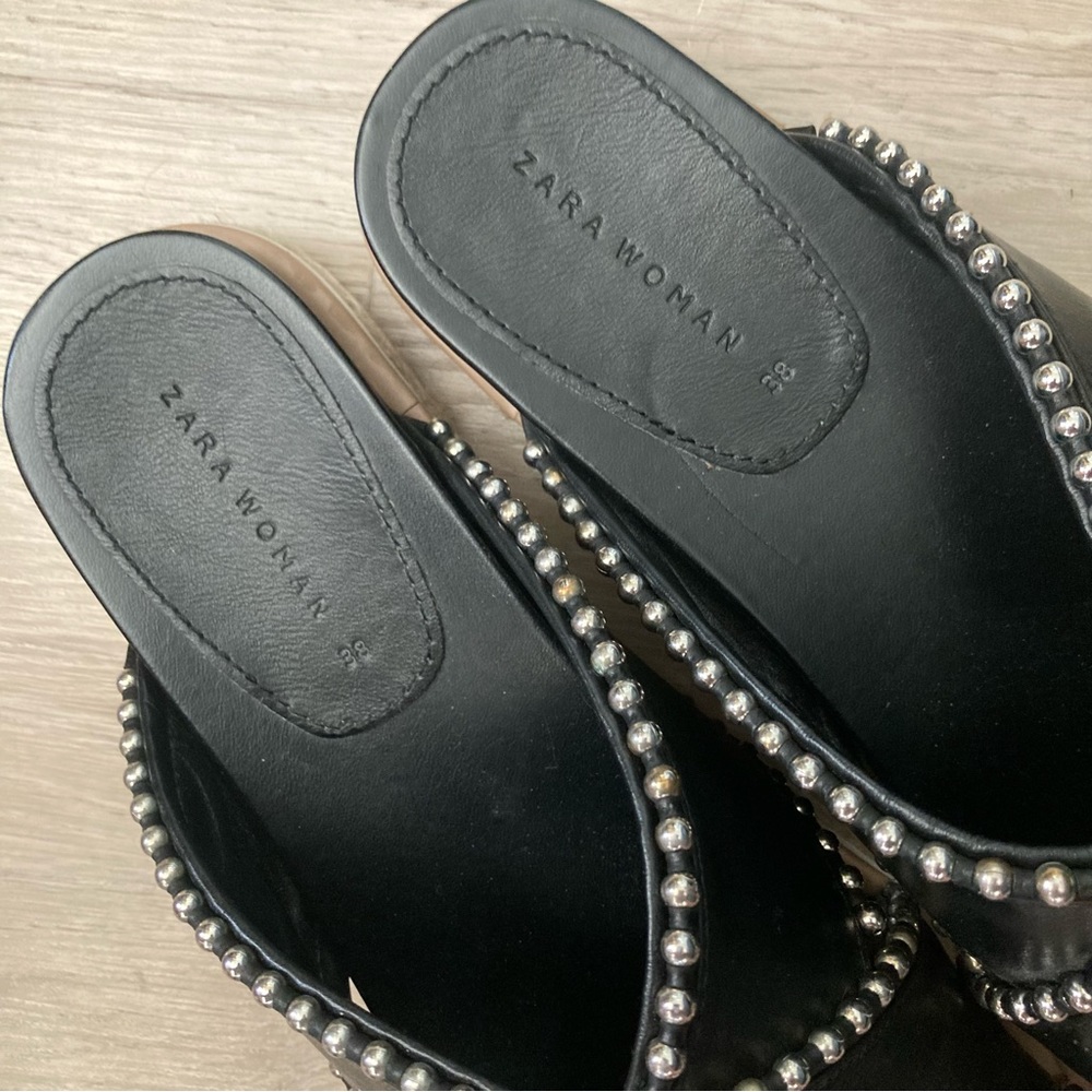 Zara Woman Silver Studded Chunky Criss Cross Espadrille Slide Open Toe Sandals - Picture 8 of 11